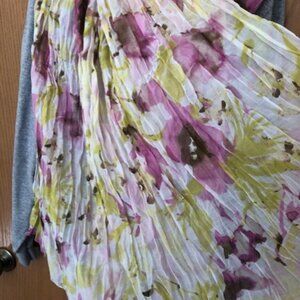 3/$15 Vintage Oblong Crinkle Floral Scarf Pink Yellow White Polyester